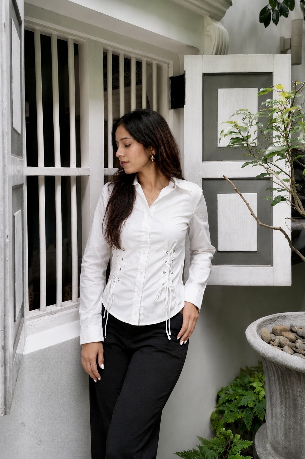 Charming Front Lace Button Down Shirt
